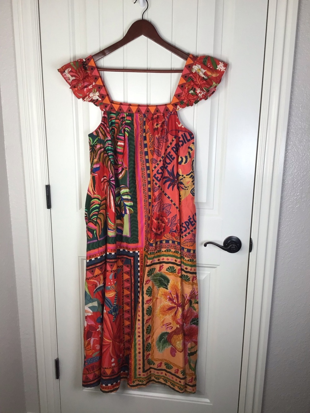 Farm Rio Mosaic Ruffled Midi Dress Size Medium. - Picture 2 of 10